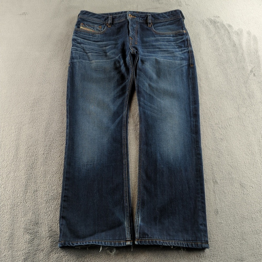 Diesel Zatiny Jeans 33 (Fits 34x28) Blue 0073N Dark Wash Bootcut Faded Whiskers
